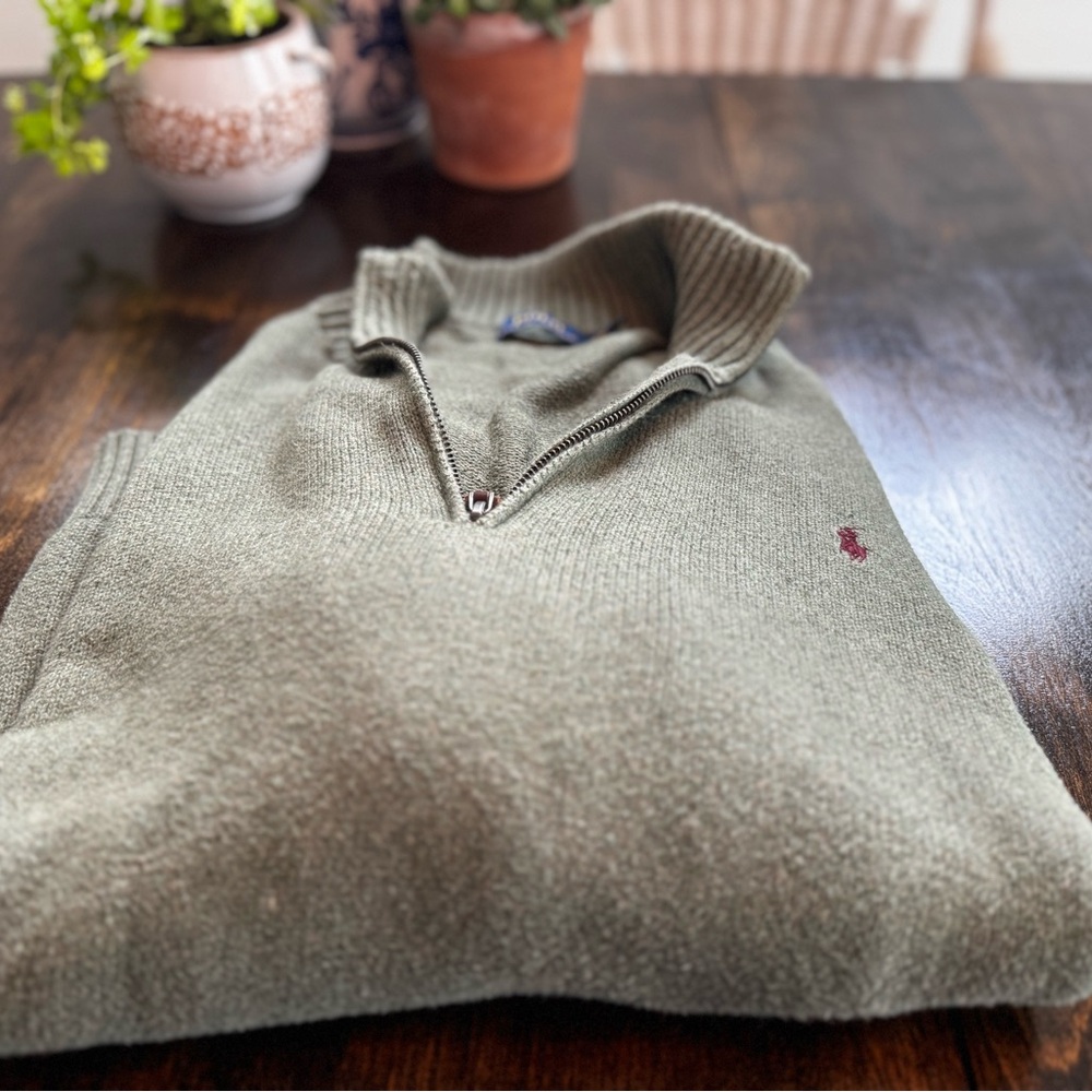 Polo Ralph Lauren Quarter Zip Sweater XXL | Sage Green Pullover Knit | Pony Logo